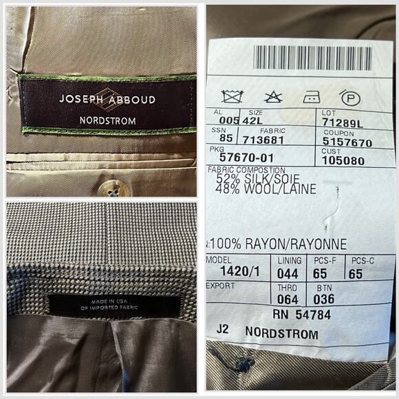 Joseph Abboud Mens 44L Golden Tan Blue Birdseye Silk Wool Blazer Sport Jacket - Picture 15 of 15